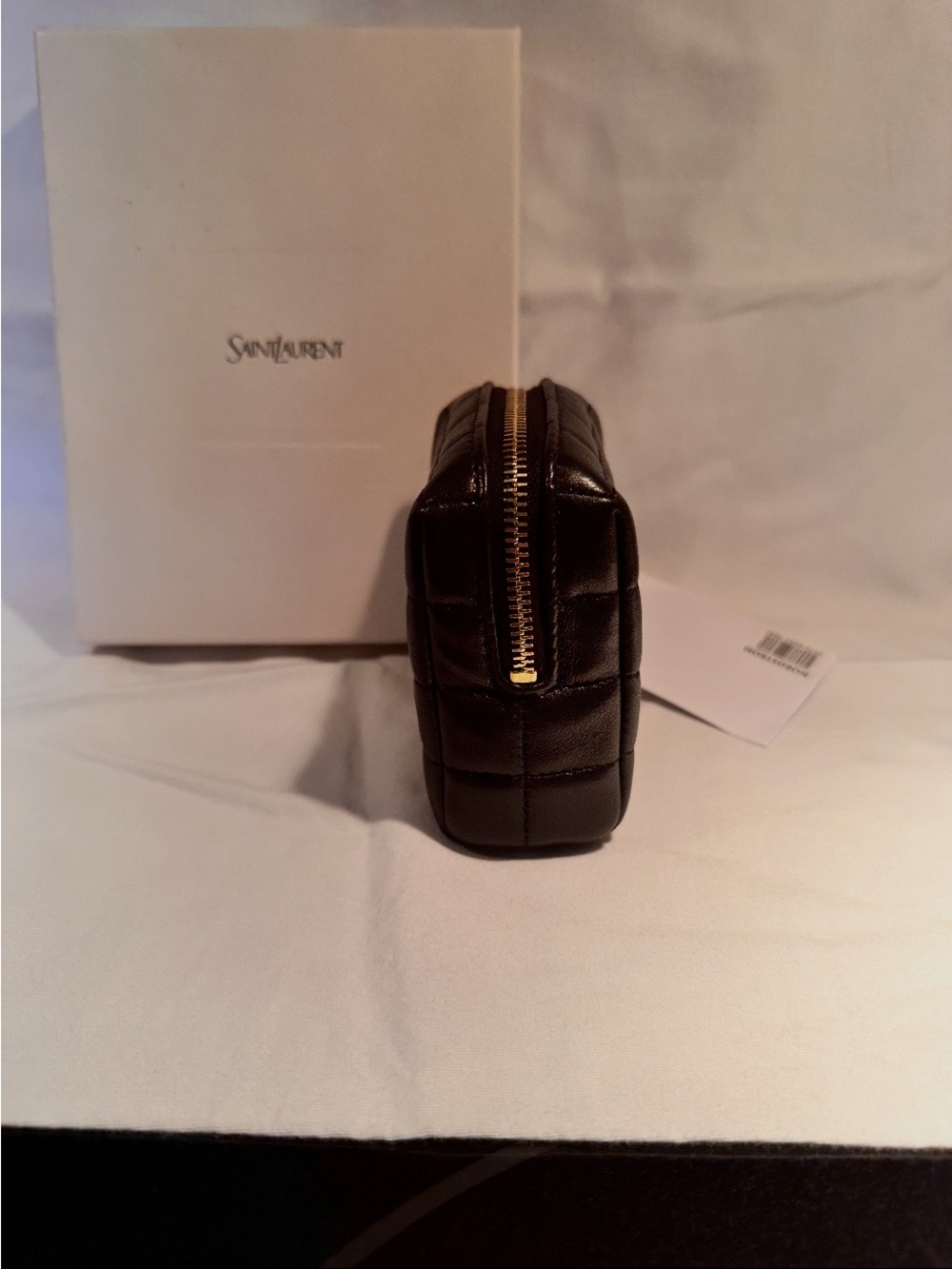Saint Laurent Black Quilted Leather Toiletry Pouch with Gold Hardware